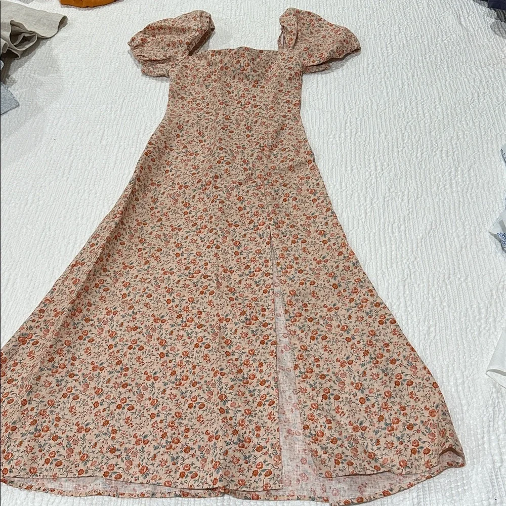 REFORMATION Denver Floral Print Linen Midi Dress Sz 2 cottagecore coquette boho - Picture 7 of 11